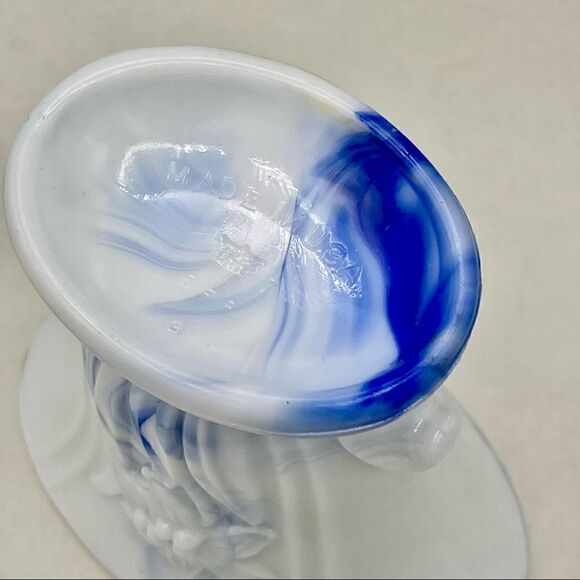 Vintage Akro Agate Iris Floral Marbled Swirl Slag Glass Vase - Picture 15 of 15